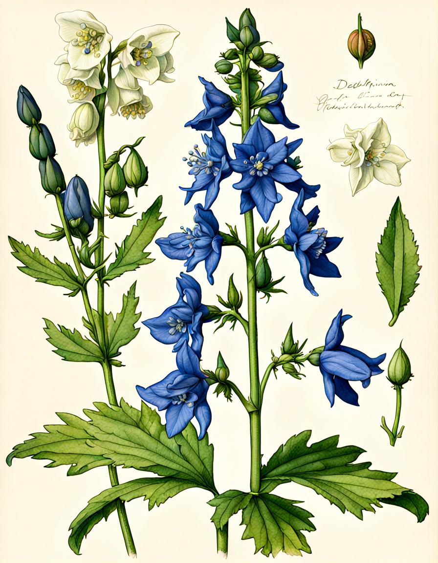 Delphinium Blossom: Detailed Botanical Illustration
