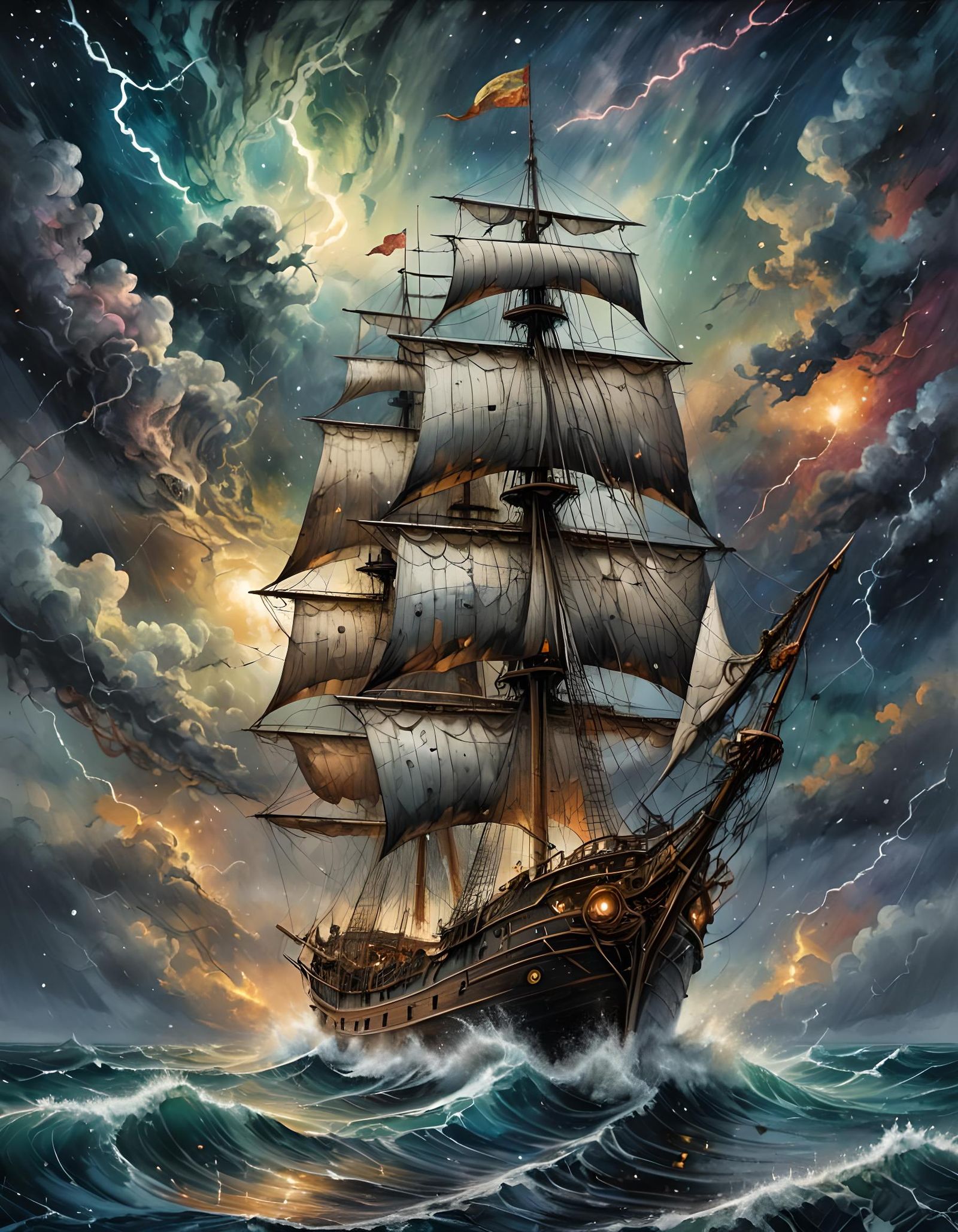 Sailboat in Stormy Seas: A Pop Surrealist Vision