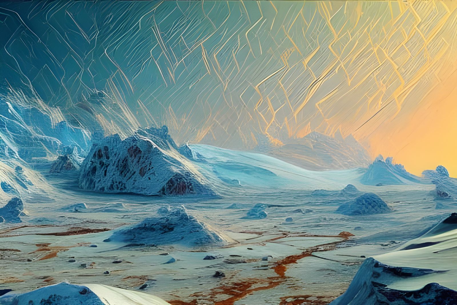 Martian Ice Age Photorealistic Oil Painting