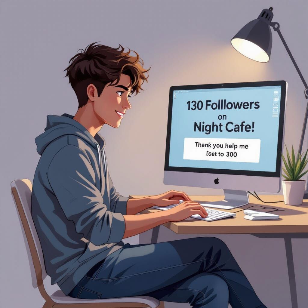 Stylish Man with Computer, Minimalist Pastel Art