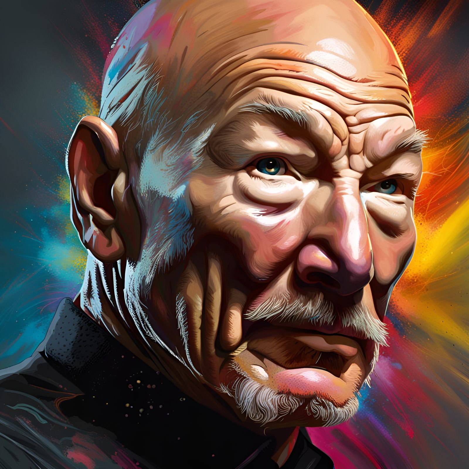 Hyperrealistic Portrait of Patrick Stewart: Splash Art