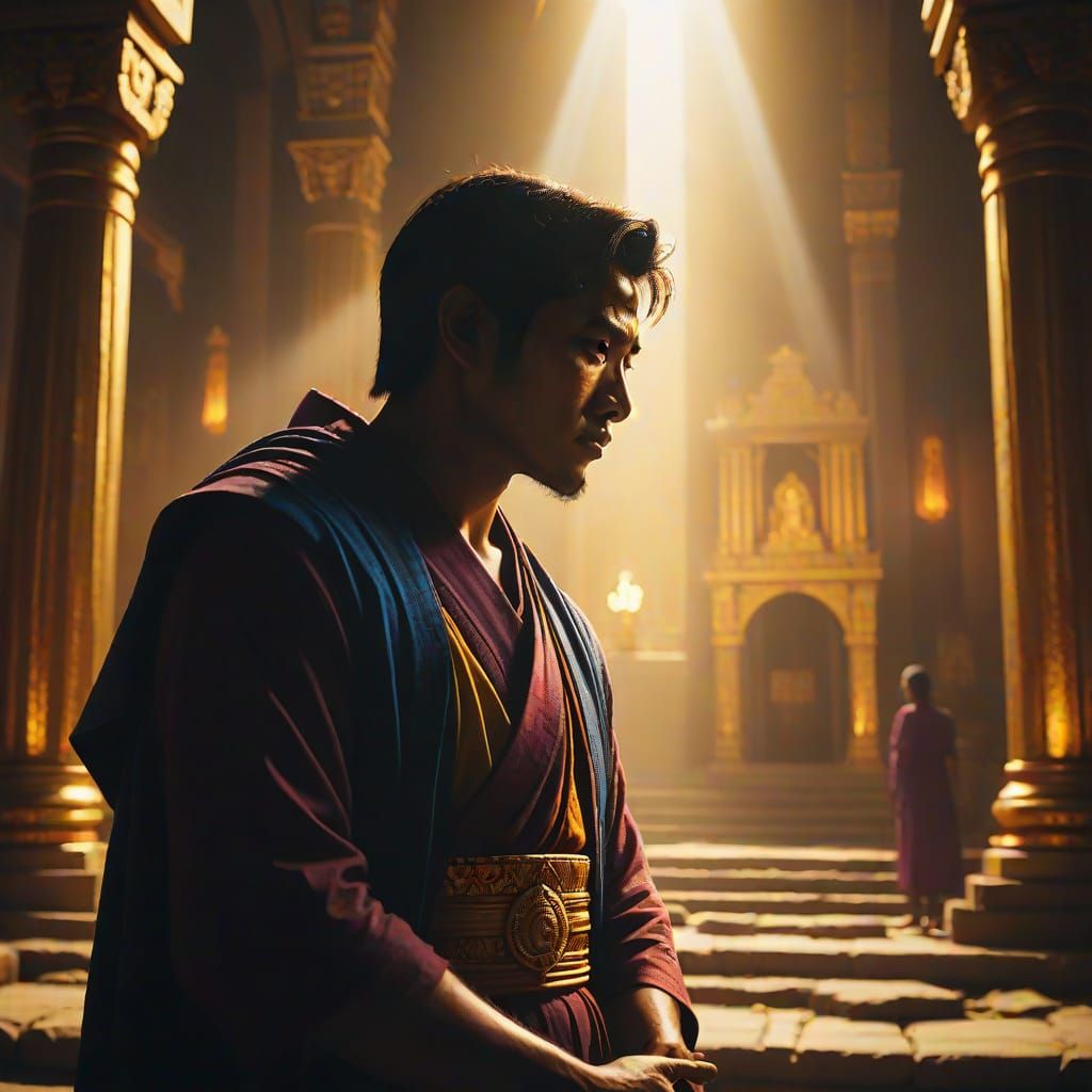Golden Light Illuminates Ancient Temple