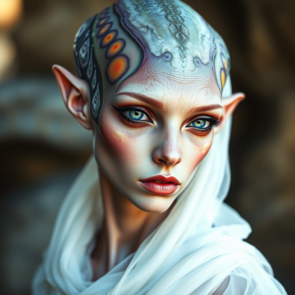 Vibrant Alien Maiden with Iridescent Spots