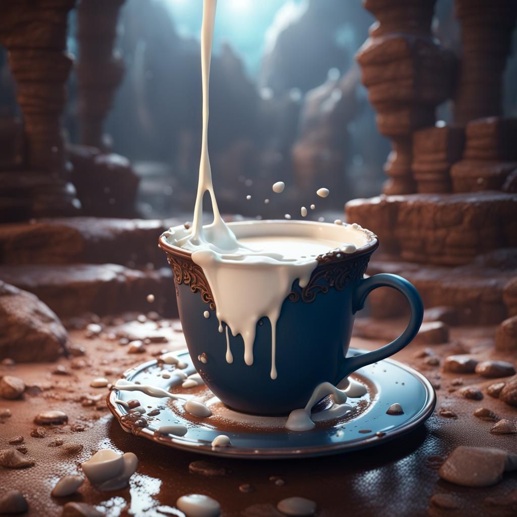 Dramatic Spilled Milk Still Life, Detailed Matte Painting