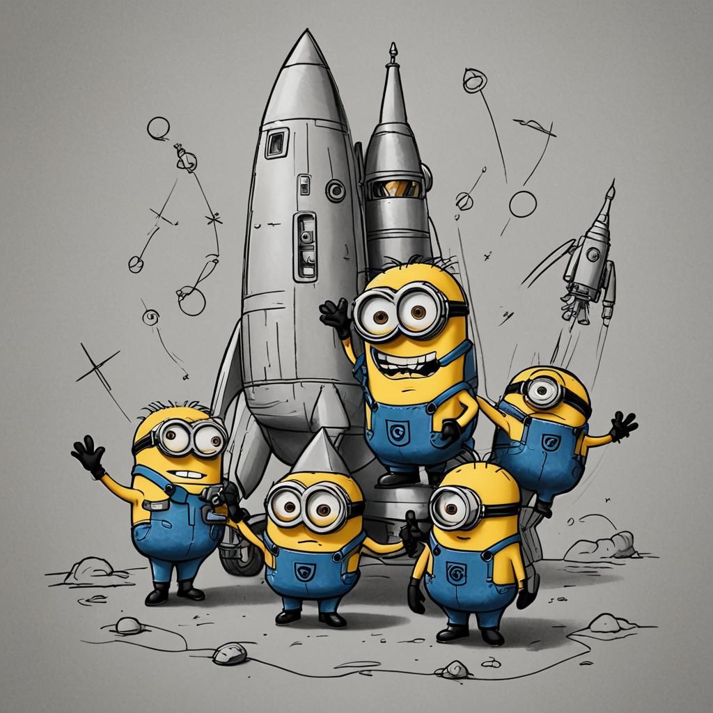Minions and Gru Building a Rocket Ship
