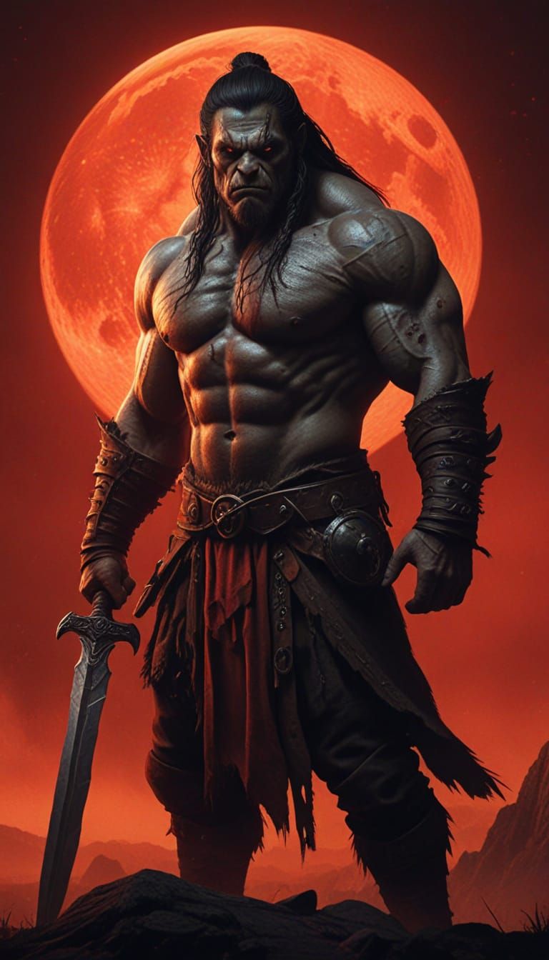 Orc Hunter Before Blood Moon in Epic Fantasy Style