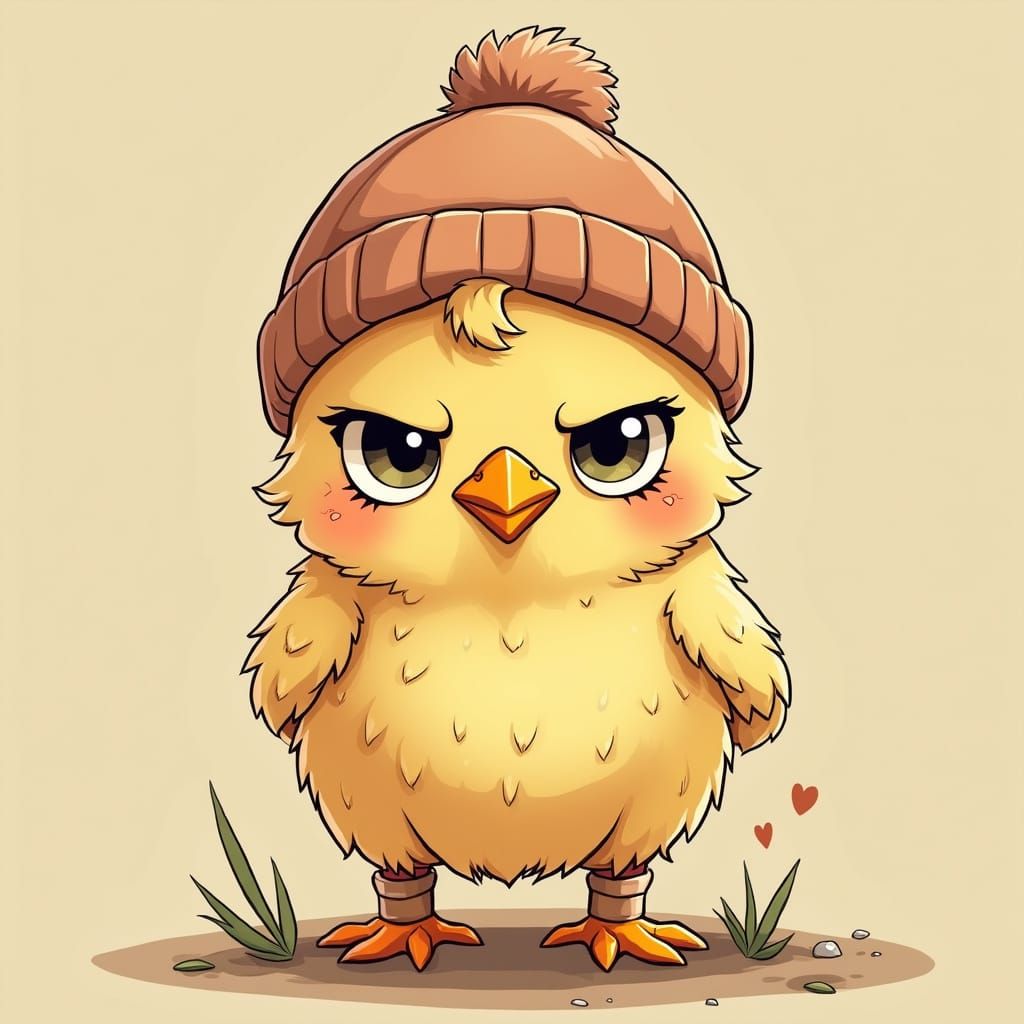 Grumpy Chick in Whimsical Cartoon Style