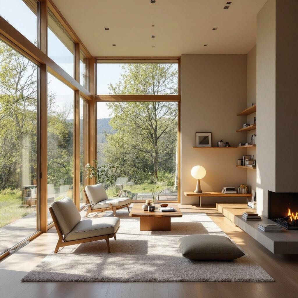 Minimalist Room with Large Windows and Natural Light