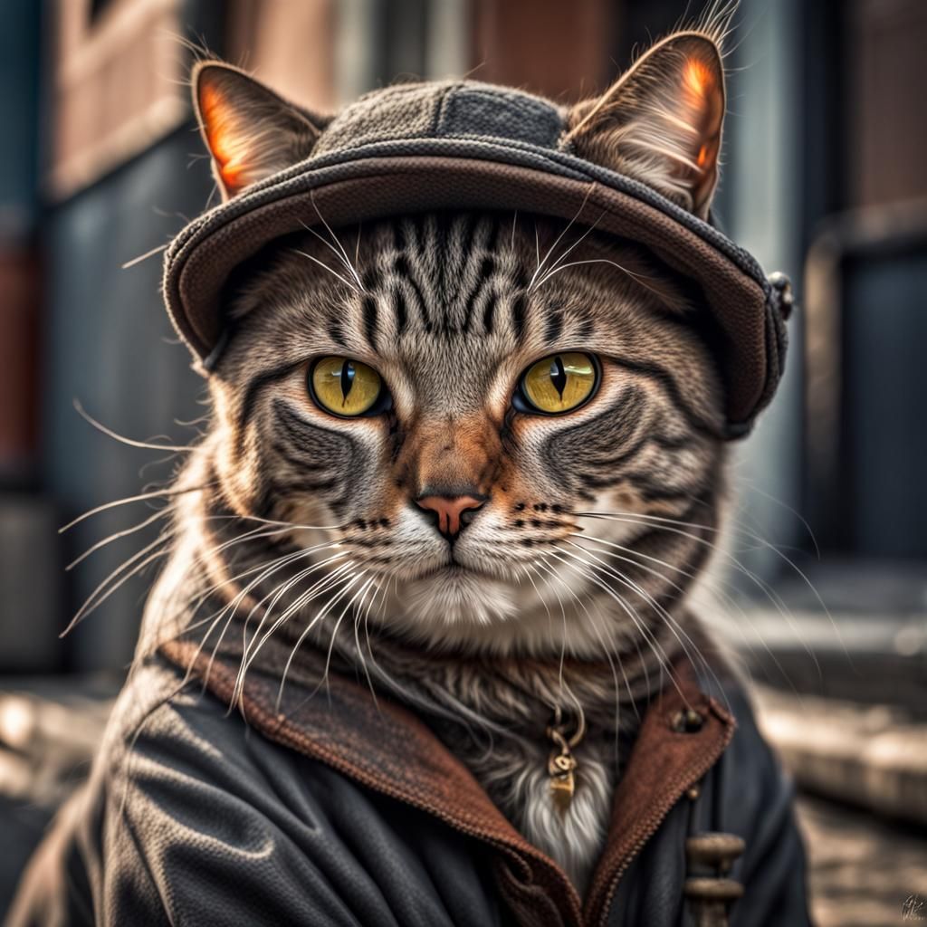 Hyperrealistic Hobo Cat in Cinematic Style