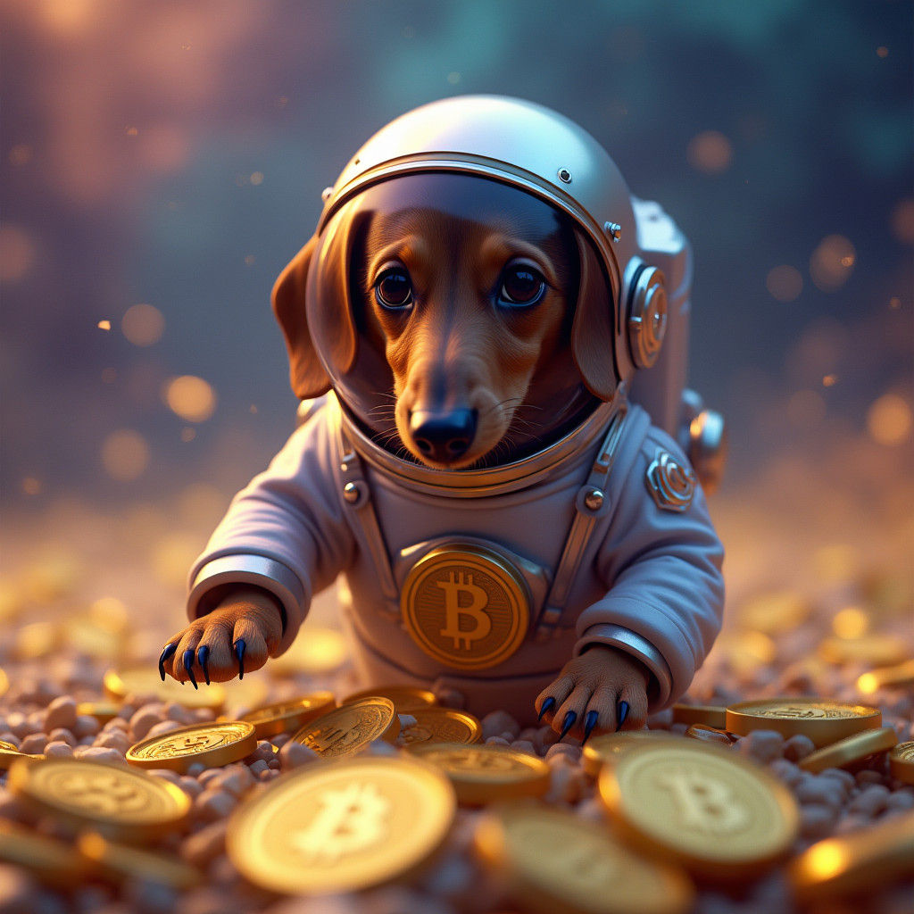 Dachshund Astronaut Swimming in Bitcoin Sea
