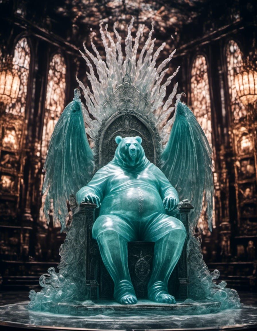 Holy Kraken Man Glass Statue on Throne