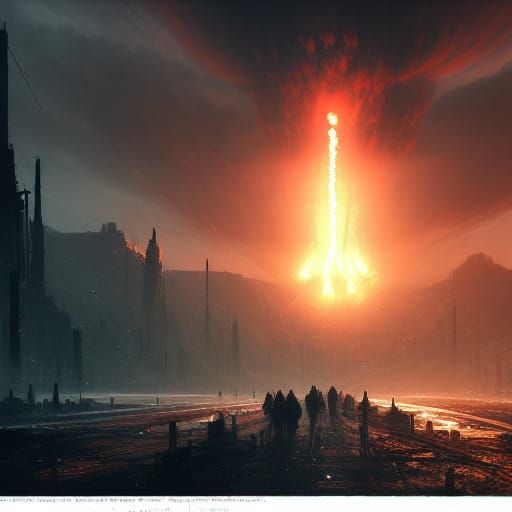 Apocalyptic Nuclear Catastrophe in Dark Fantasy Style
