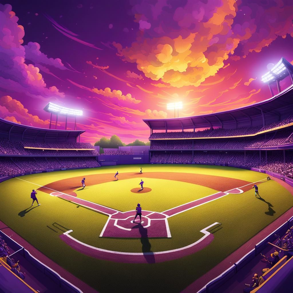 Softball Field Under Purple Sky: Digital Art Masterpiece