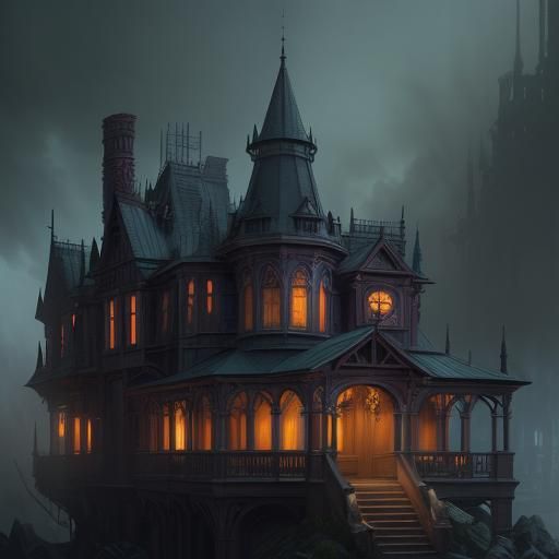 Haunted Victorian House in Dark Fantasy Style