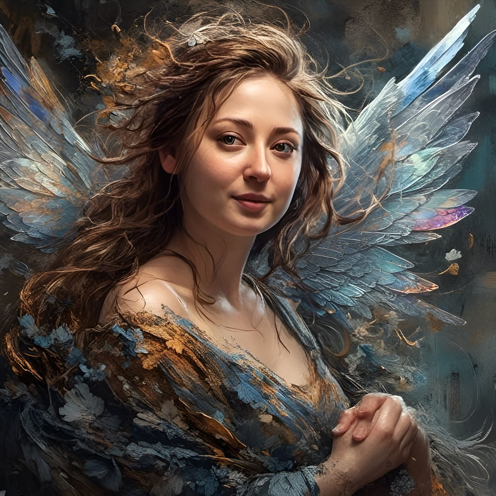 Ethereal Fairy with Iridescent Wings as Ink Flow Art