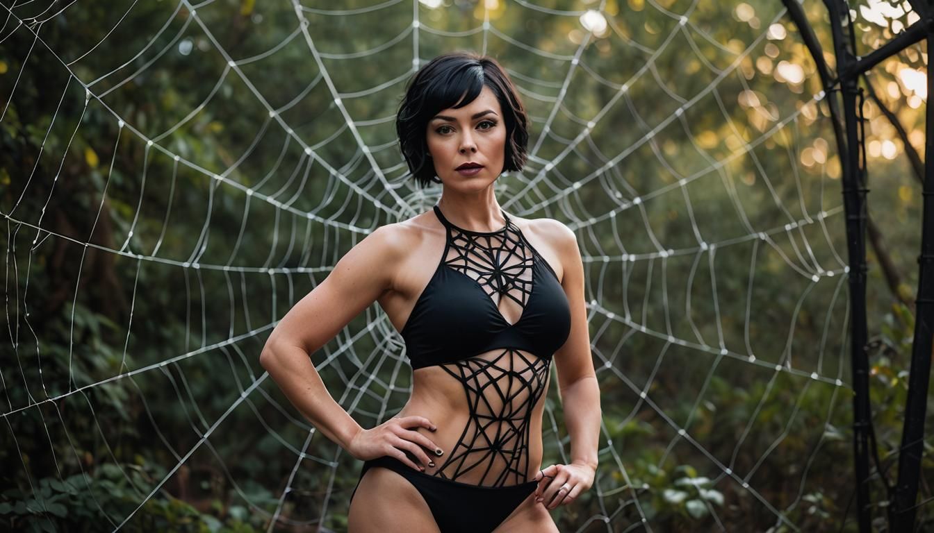 Glamour Portrait of Woman in Bikini with Spiderweb