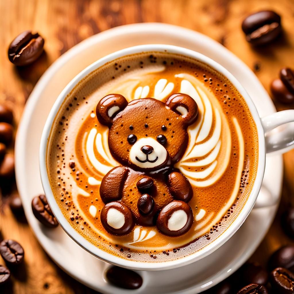 Teddy Bear Latte Art in Macro Photography