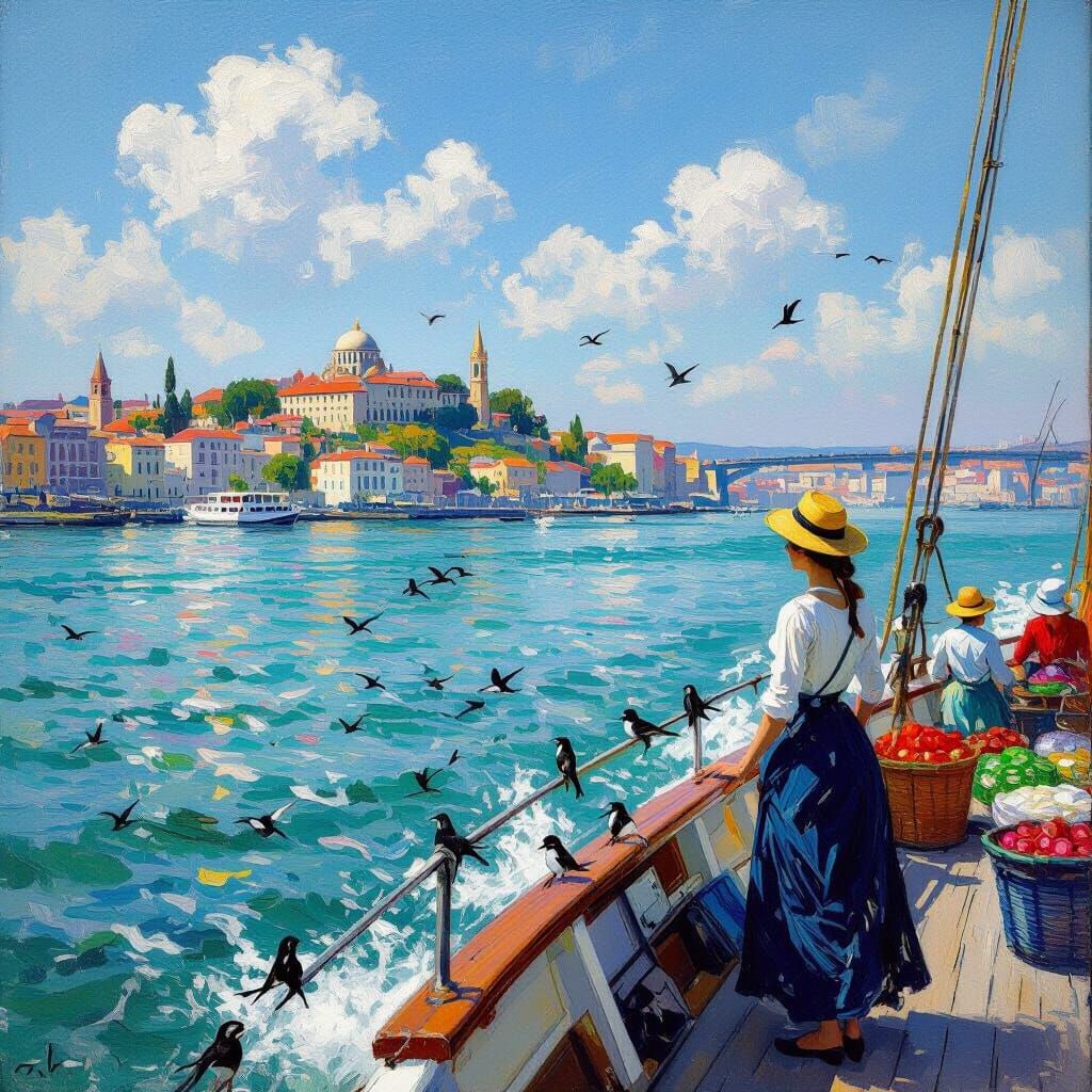 Island View from Boat Deck in Impressionist Style