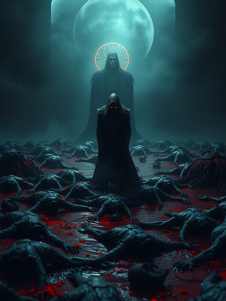 Ominous Figure Emerges from Bloody Sea