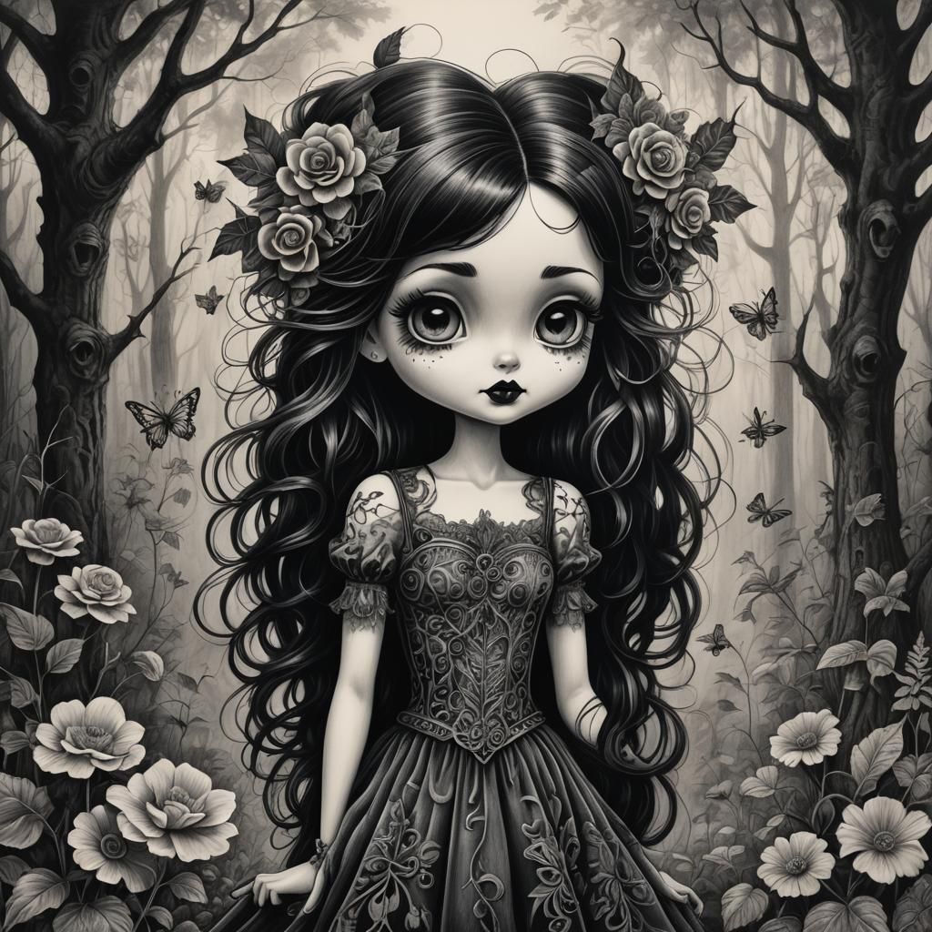 Gothic Betty boop bw
