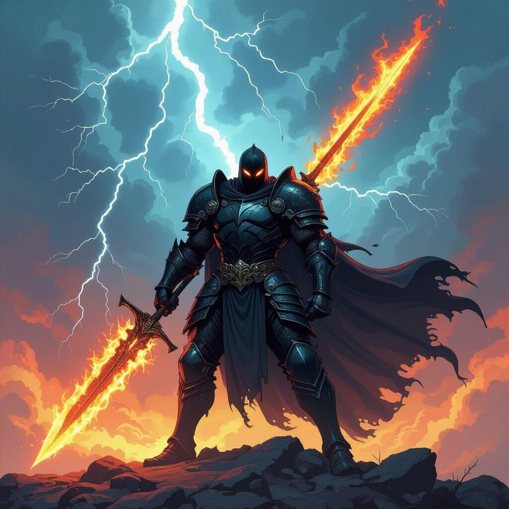 Demonic Knight Fights Under Comic Book Skies