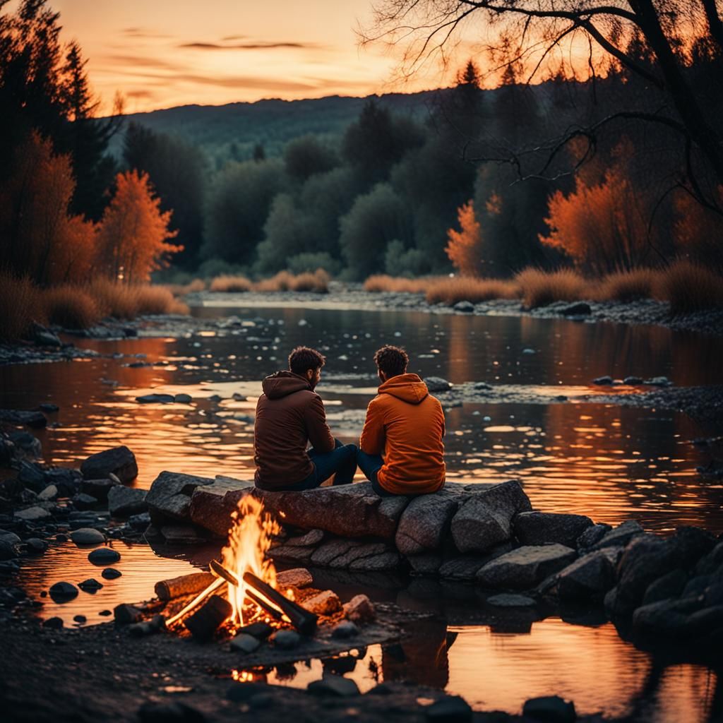 Cozy Campfire Scene at Night in Cinematic Style