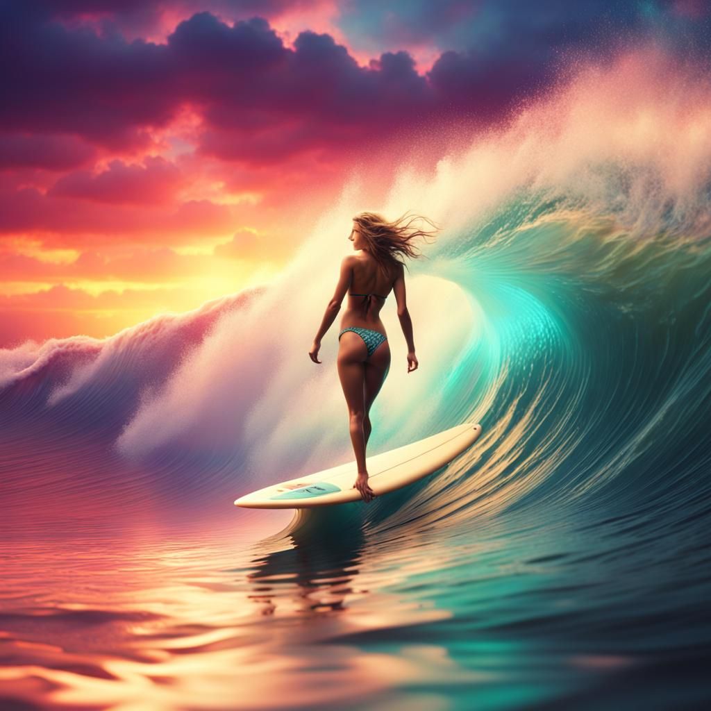 Epic Digital Surfing Scene in Vibrant Colors