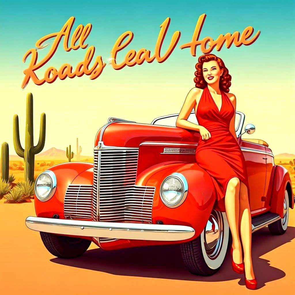 Vintage Pin-Up Poster of Woman on Roadster