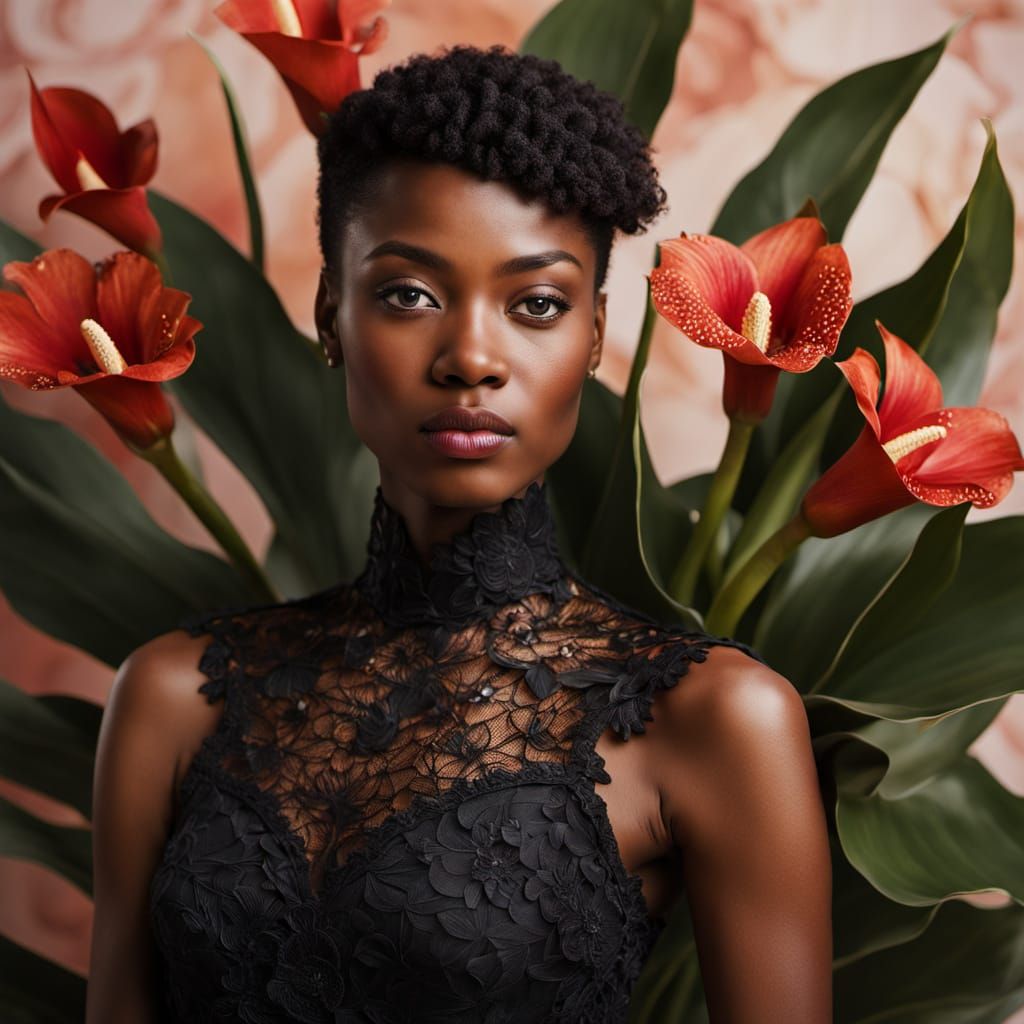 Hyper-Realistic Portrait of a Model in an Orchid and Protea ...