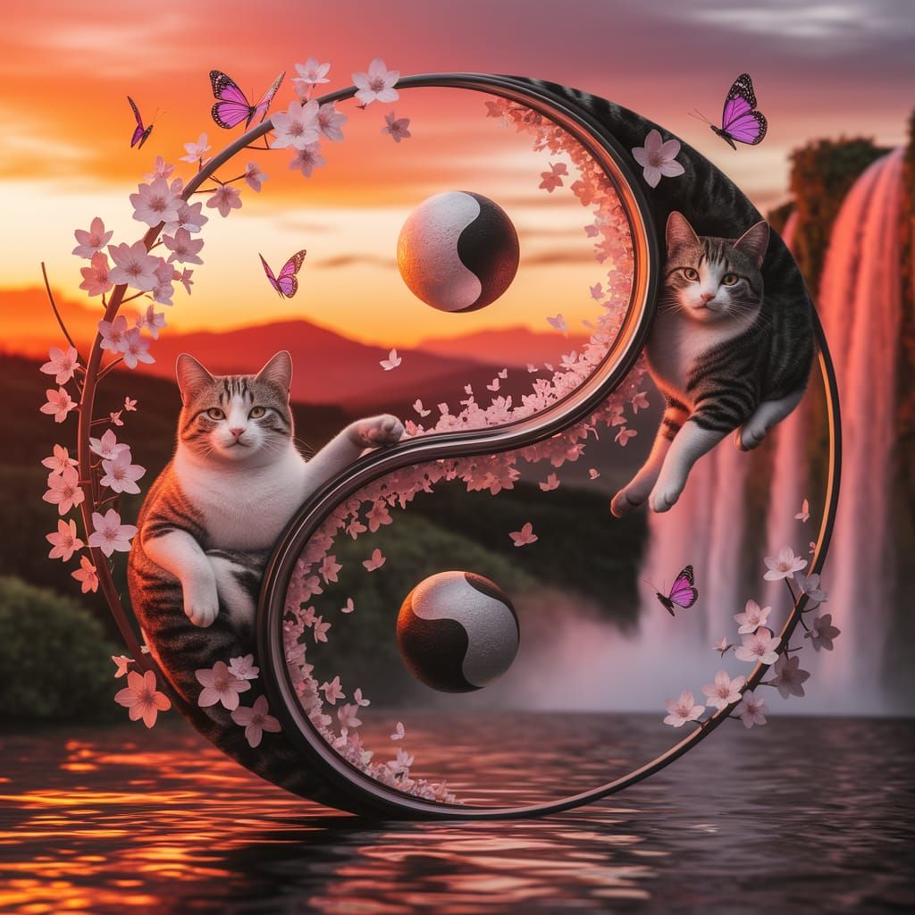 Detailed 3D Render of Yin Yang Symbol with Nature Elements