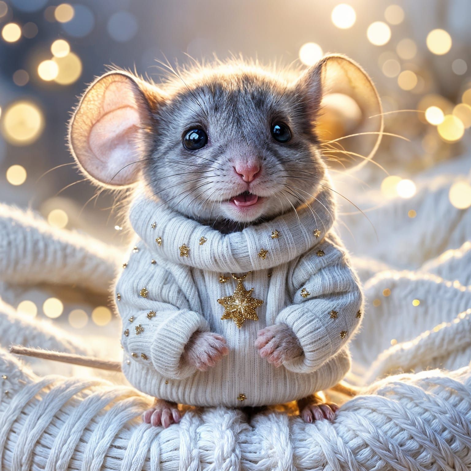 Adorable Baby Mouse in White Jumper