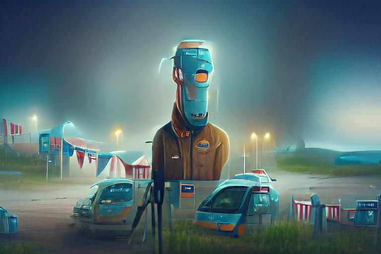 Eerie Auto Repair Shop in Atmospheric Style