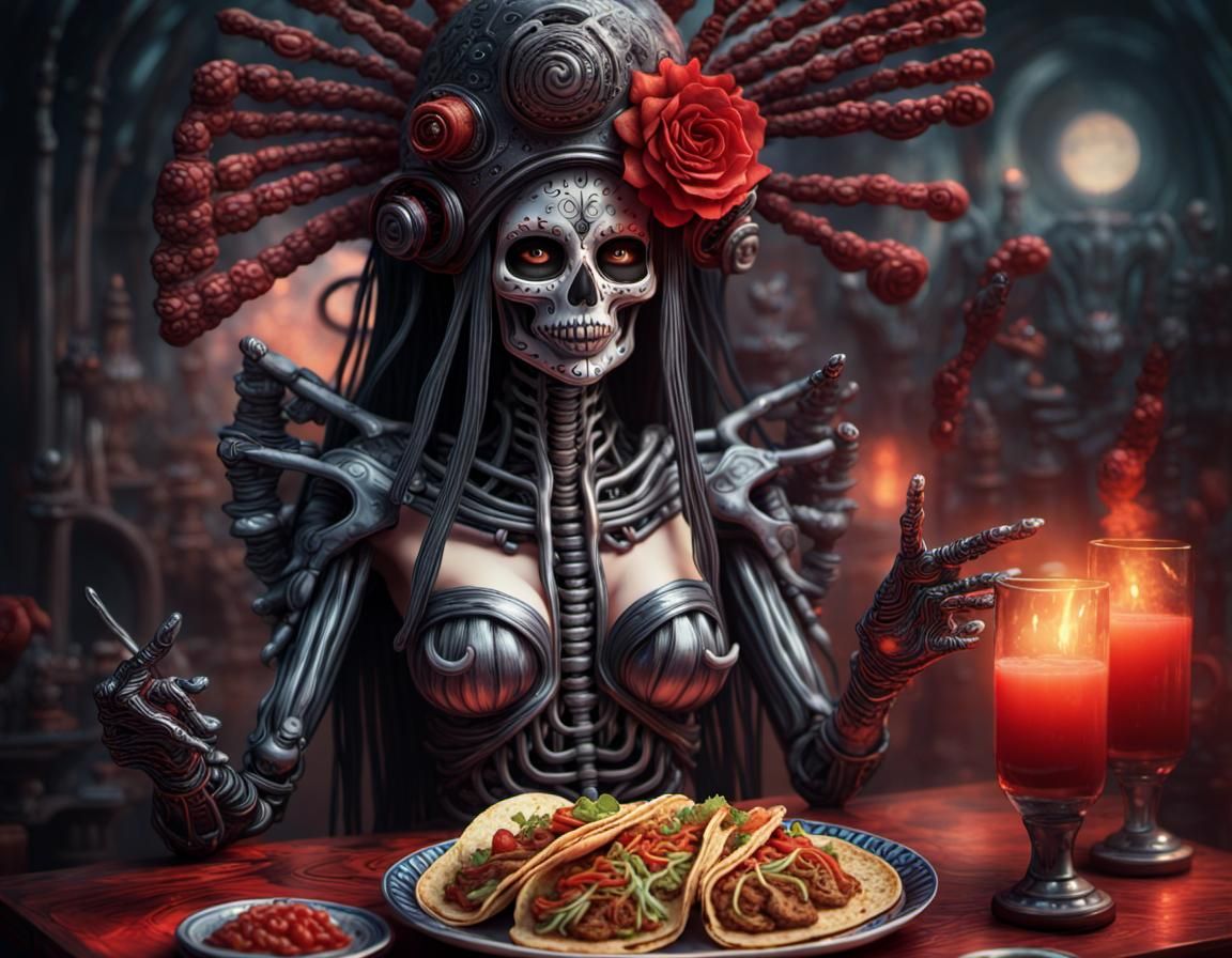 La Catrina with Tacos: A Surrealist Fantasy