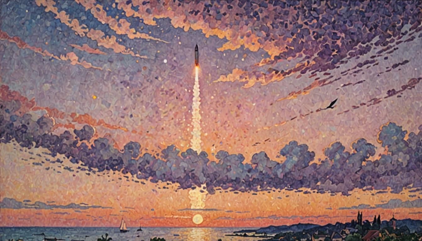 Rocket Re-entry in Pointillism Style