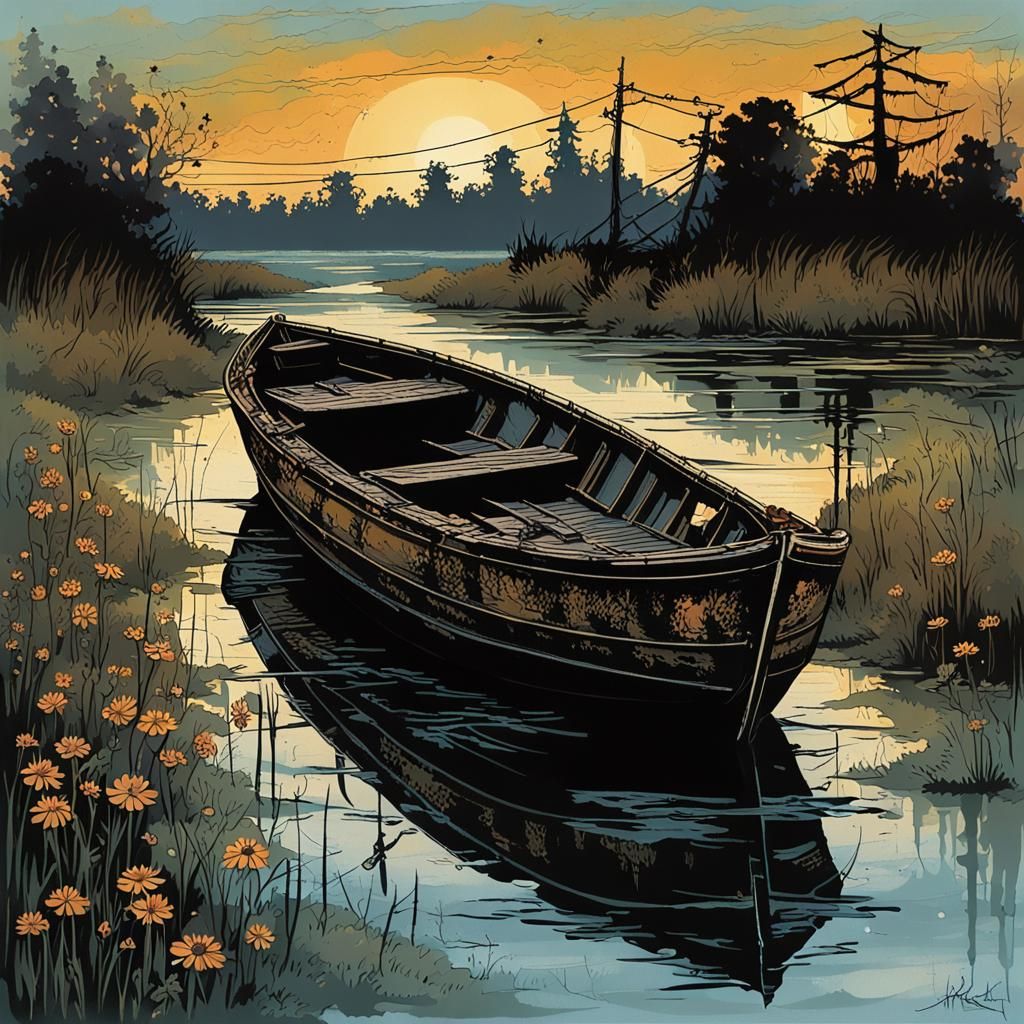 Sunrise over a Haunting Swampy River Landscape in Vibrant Da...