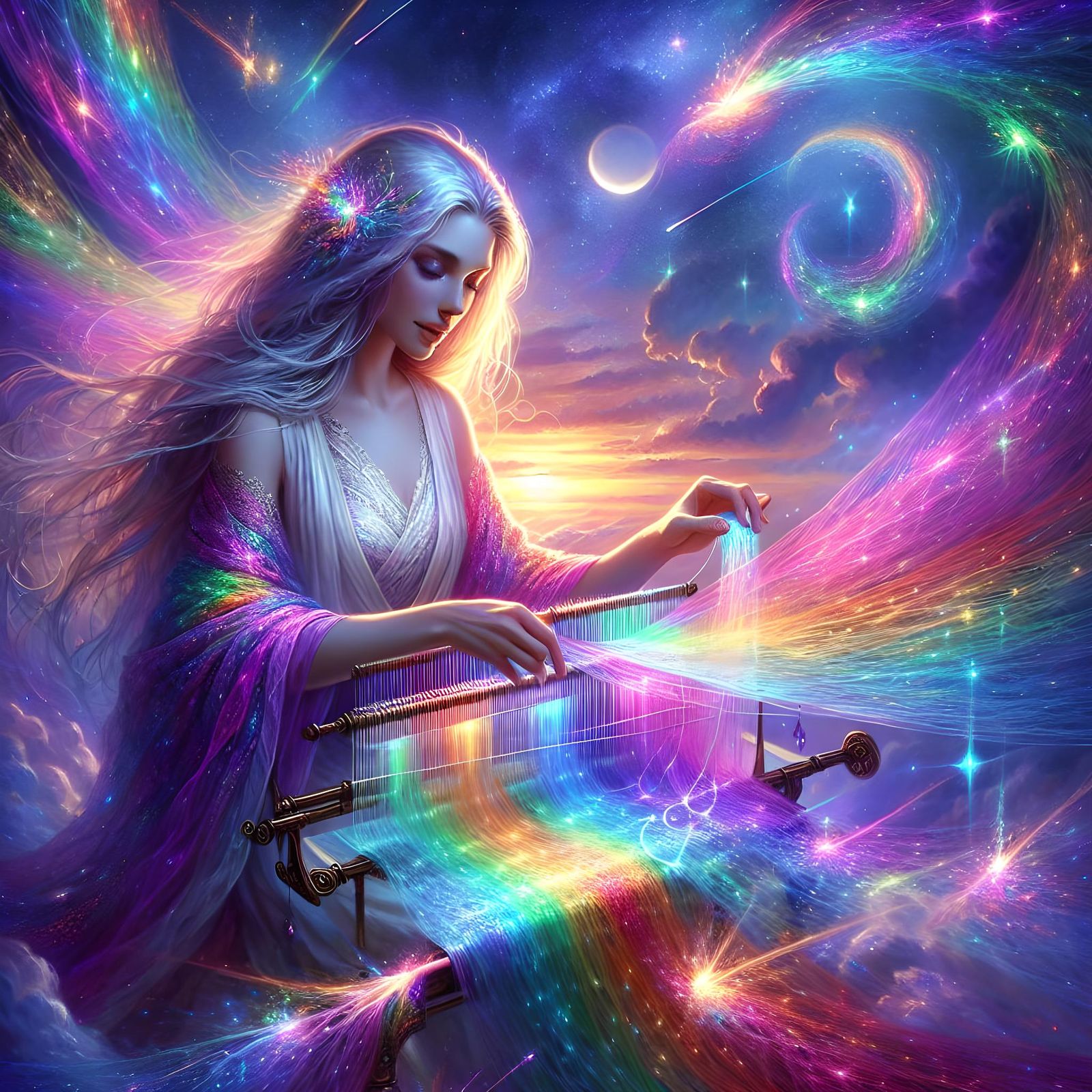 Rainbow Goddess Weaving Celestial Constellations