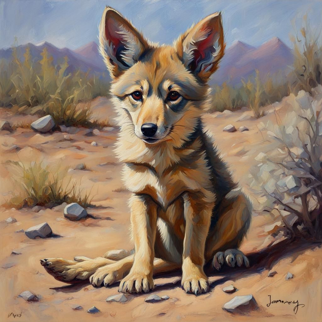 Coyote Pup in Oil Painting Style