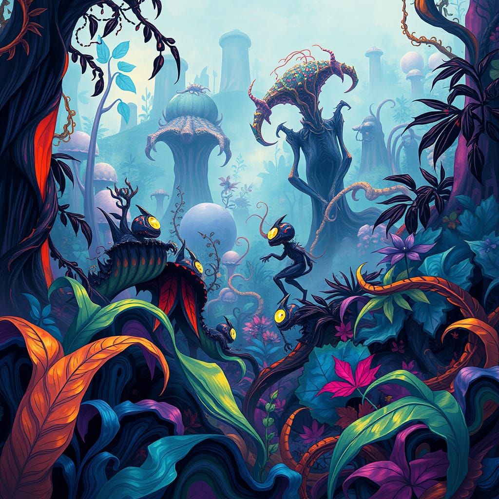 Psychedelic Alien Jungle of Swirling Paint Strokes