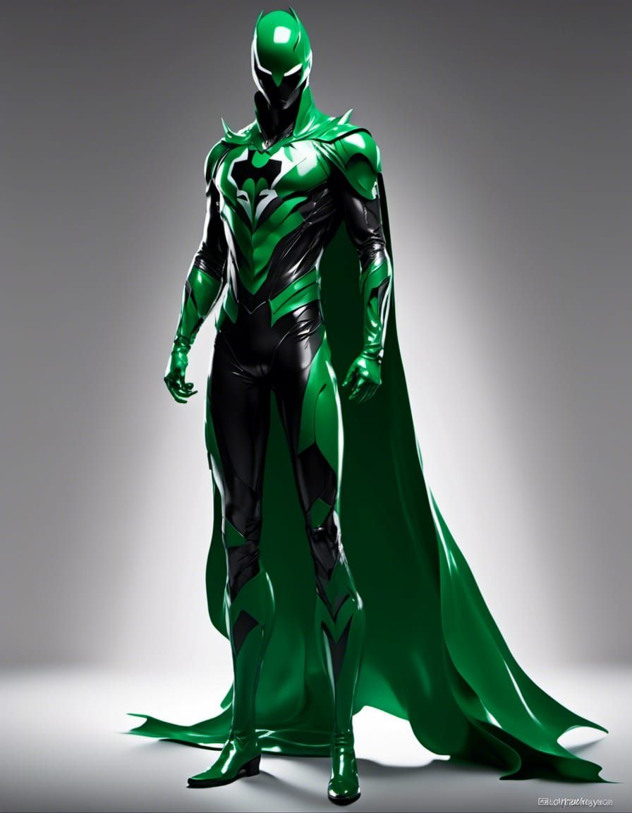 Anime Manga Superhero in Green Suit and Cape