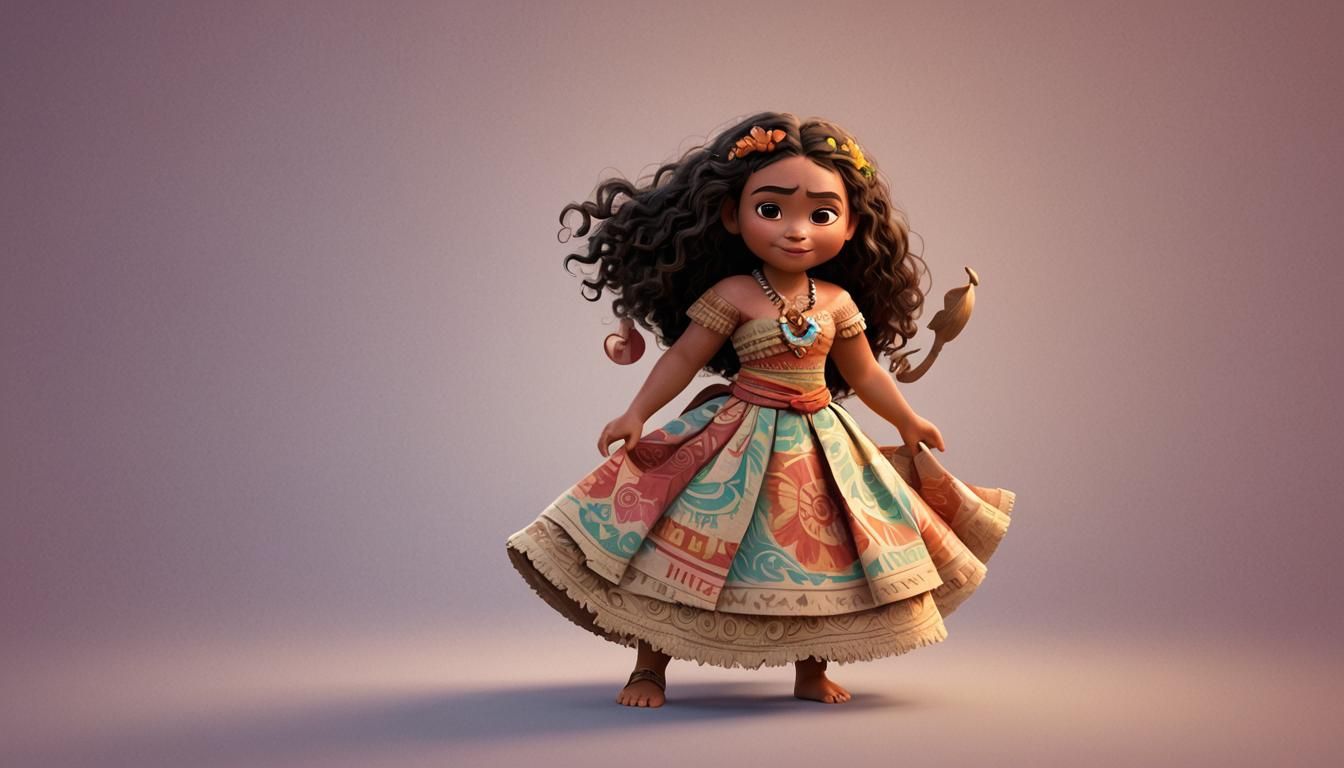 Cute Moana in Large Dress: 3D Cartoon Art