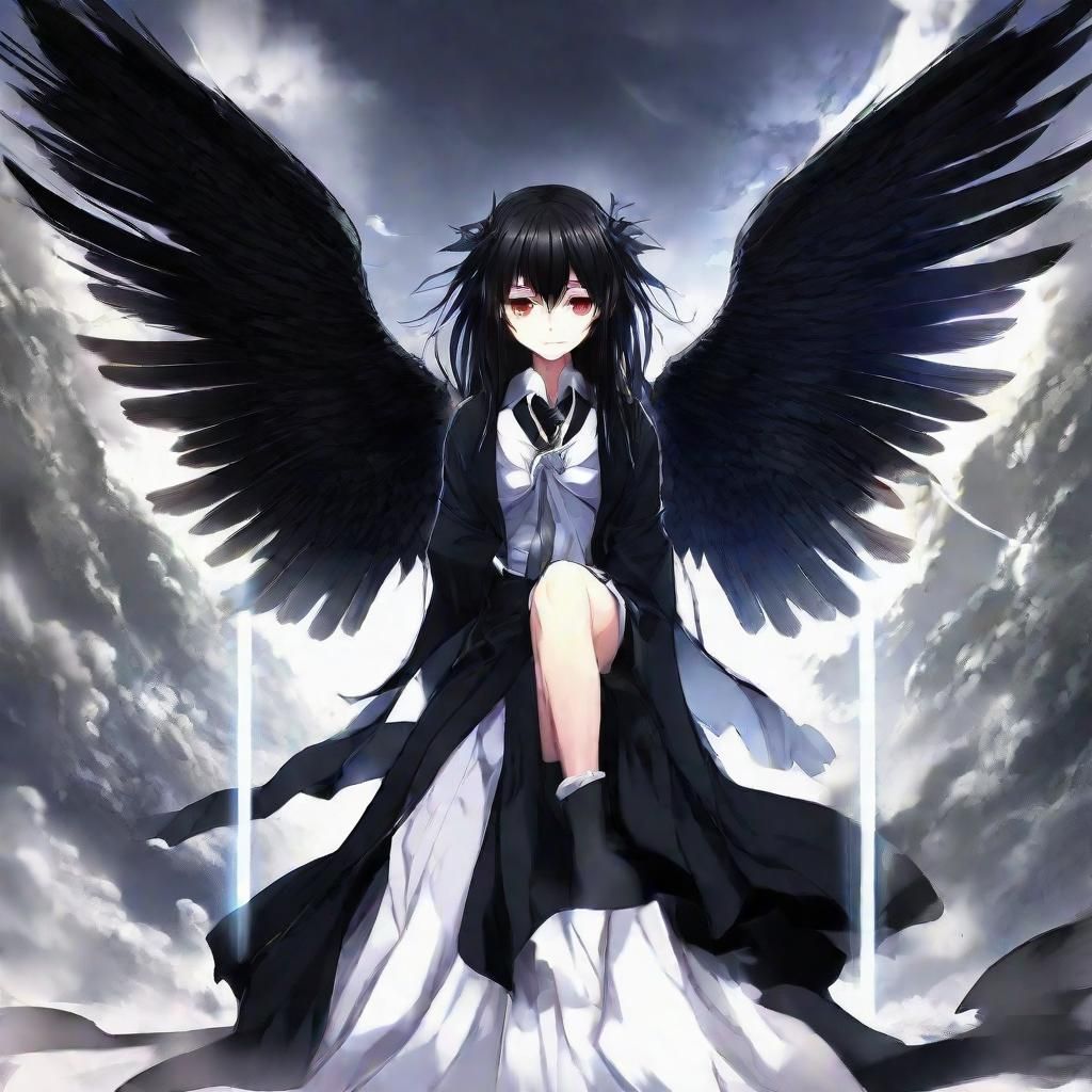 Mystical Black Angel in Anime Style