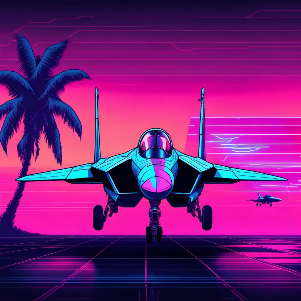 Fighter Jet in Synthwave Neon Style