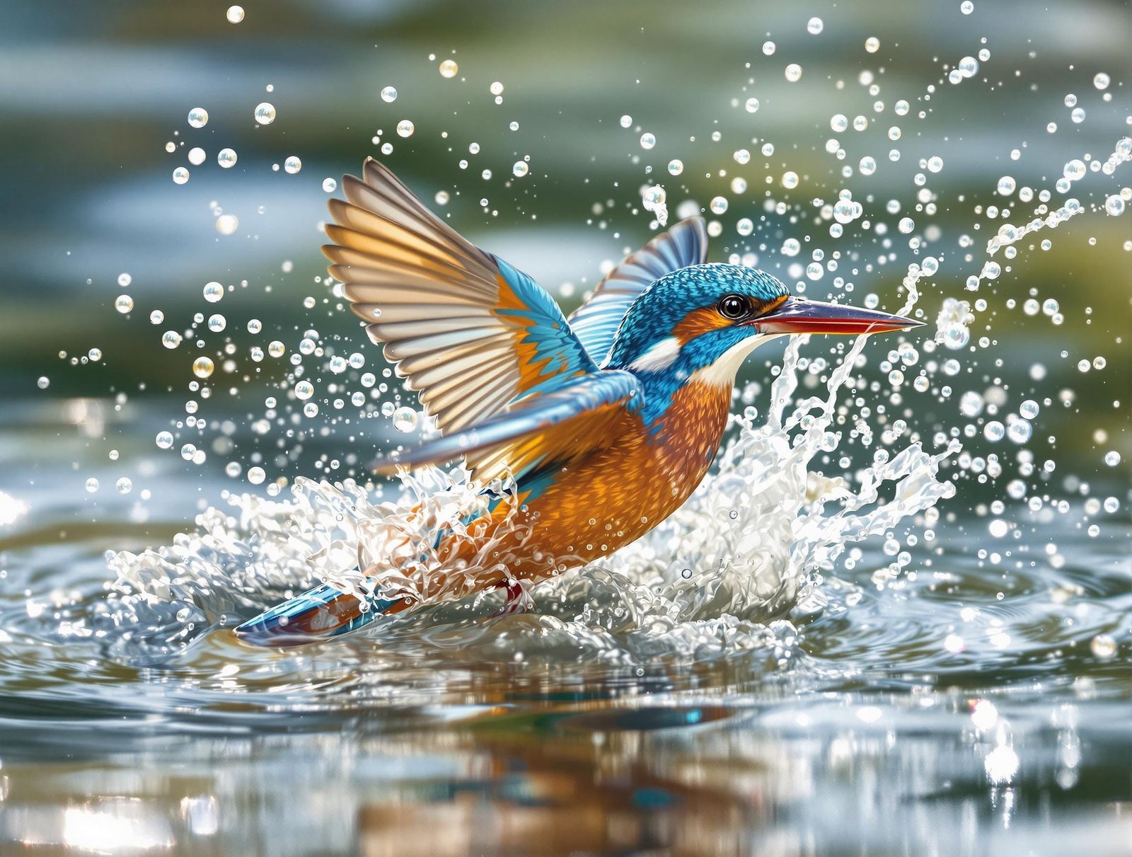 Vibrant Kingfisher in Mid-Dive, Iridescent Feathers Glisten