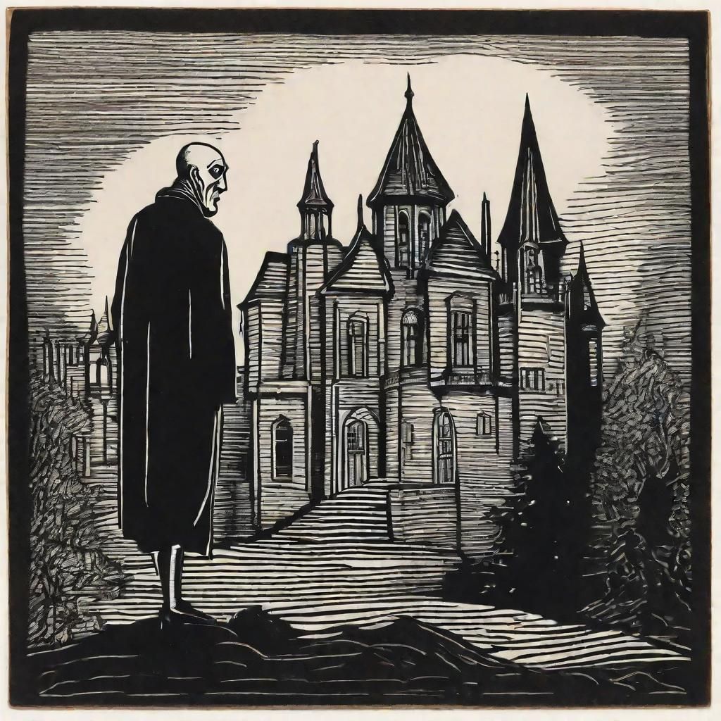Nosferatu's Castle: A Cel-Shaded Linocut