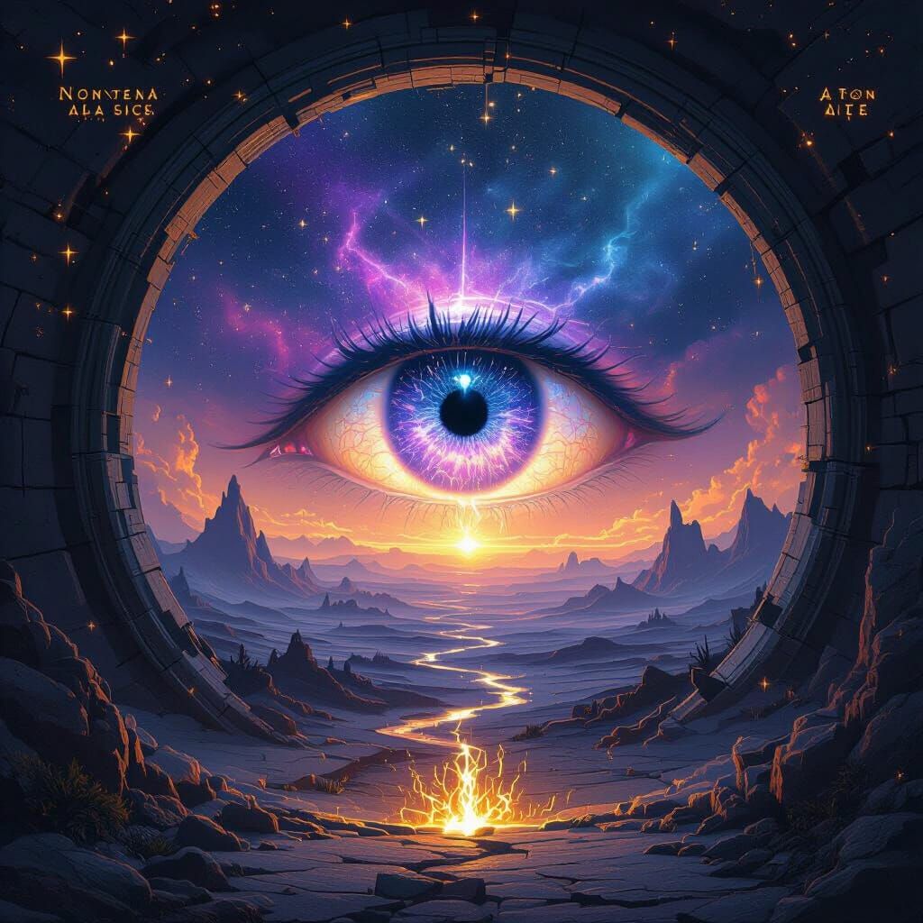 Mystical Fantasy Map Through Glowing Eye Lens