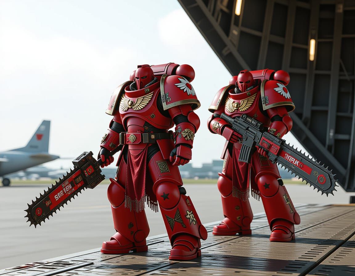 Warhammer 40K Blood Angels Space Marines with Chainswords on...