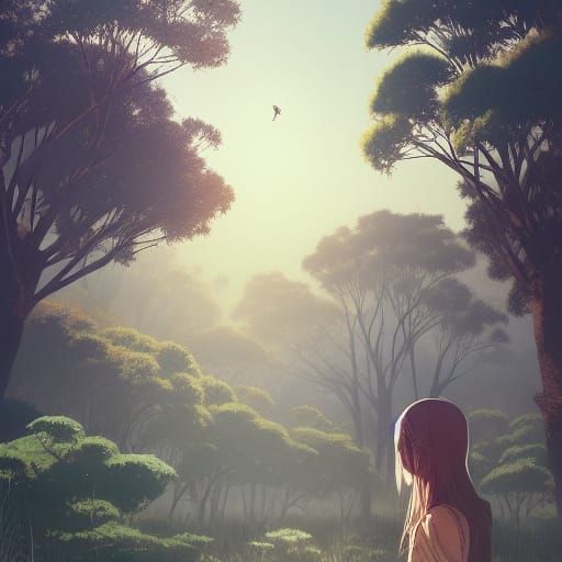 Lush Outback Springtime Scene in Anime Style