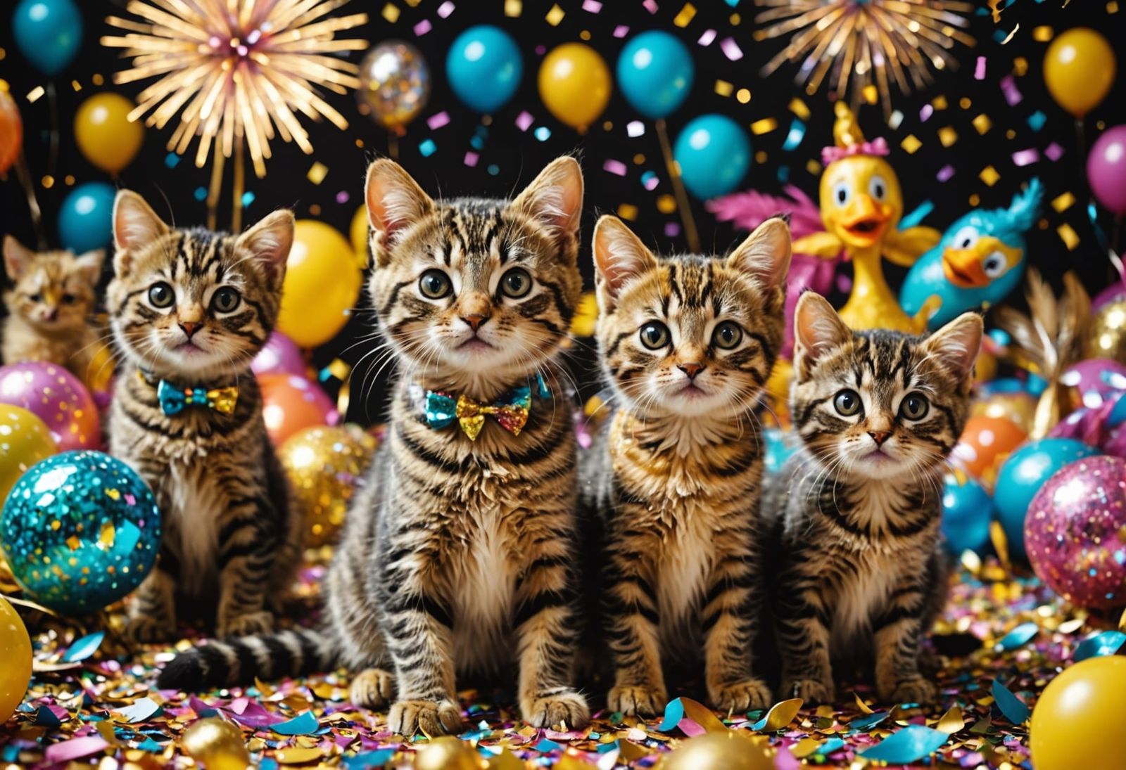Vibrant Carnival Scene with Cute Cats and Duckling