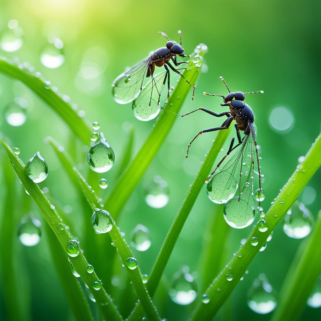 Luminous Insects in Macro-World: A Hyperrealistic Scene