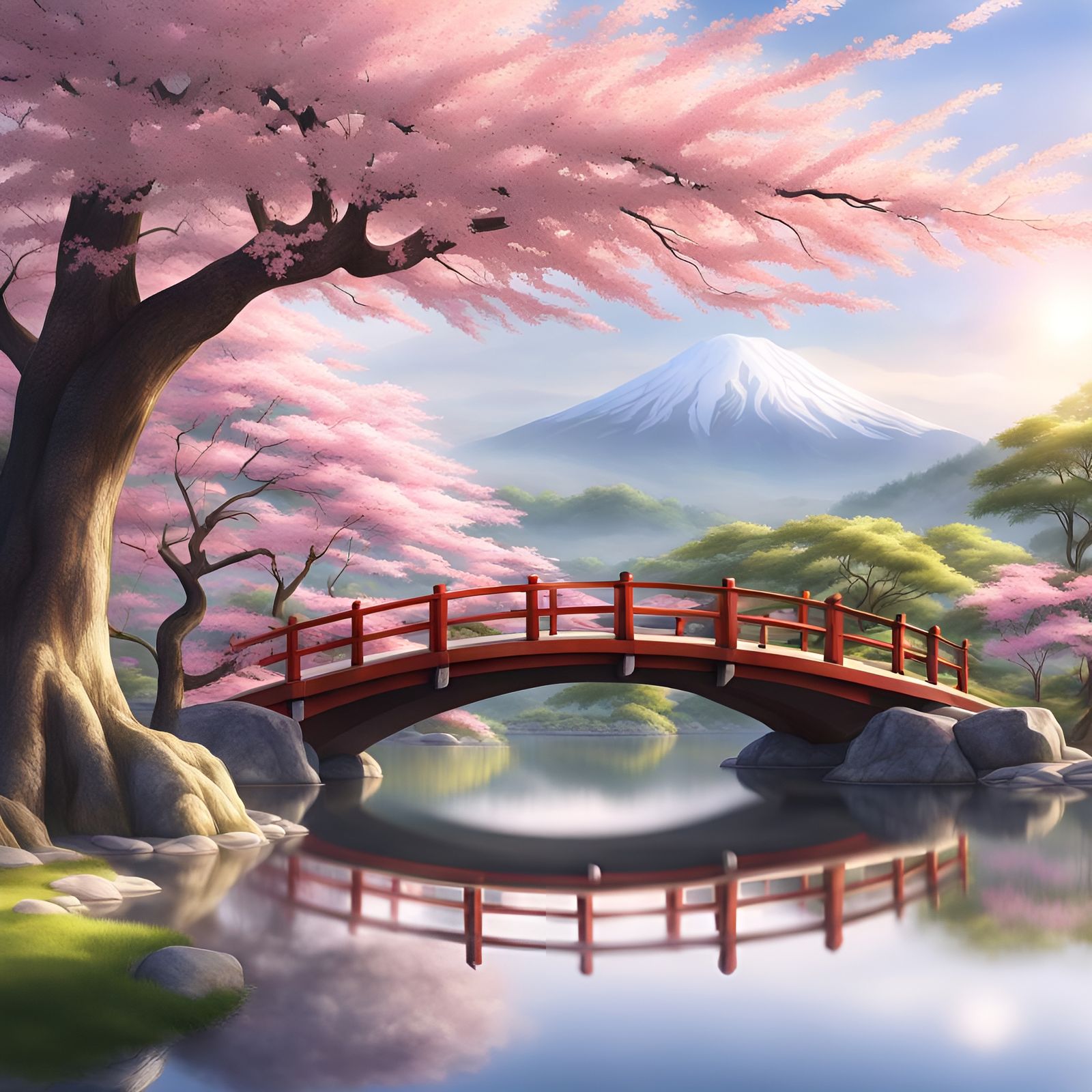 Anime Portrait in Japanese Garden with Vibrant Colors